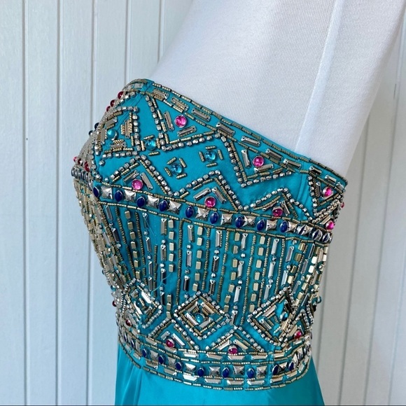 NWOT Mac Duggal Teal Beaded Strapless Long Gown Dress Formal Size 10 - Picture 15 of 16